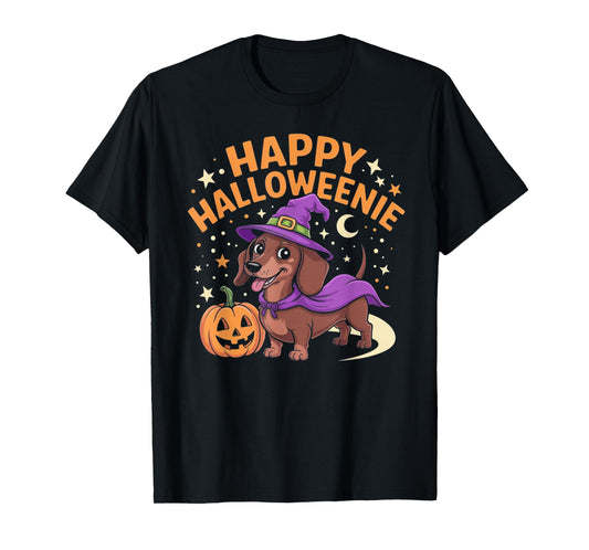 Dachshund Weiner Dog Witch Happy Halloweenie T-Shirt