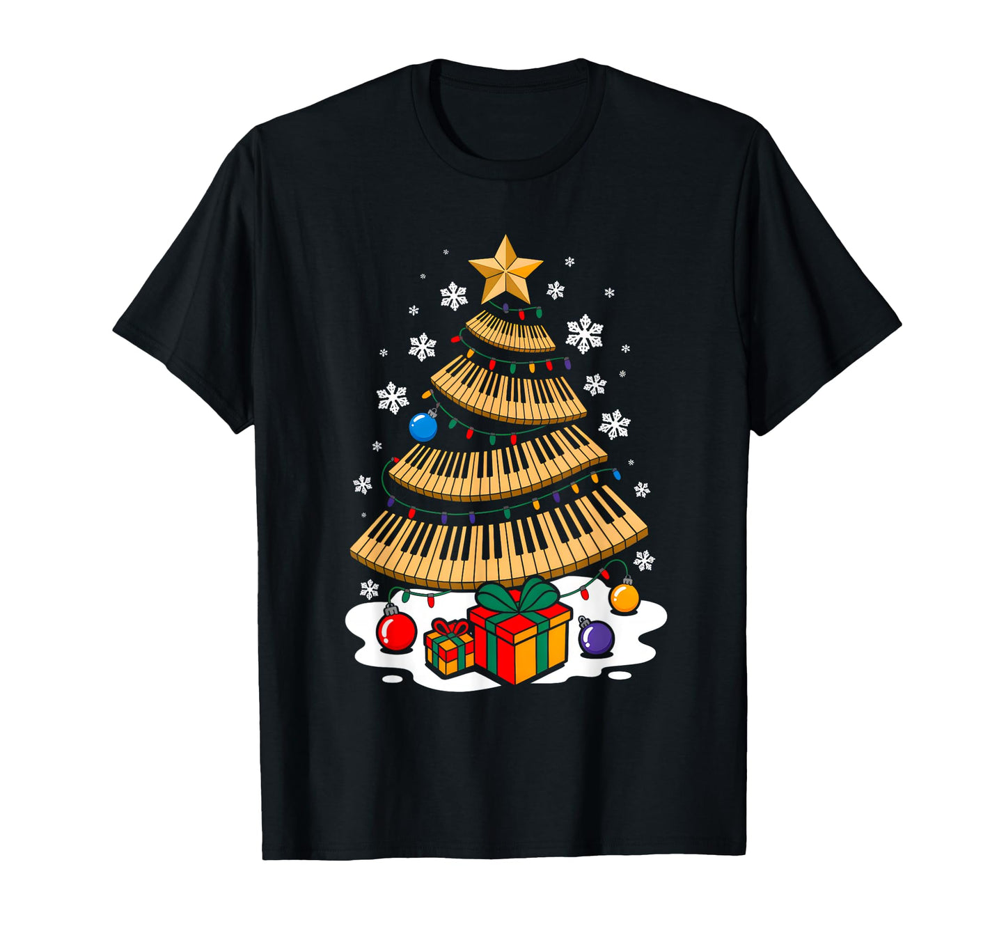 Christmas Piano Player Xmas Tree Funny Music Lover Santa T-Shirt