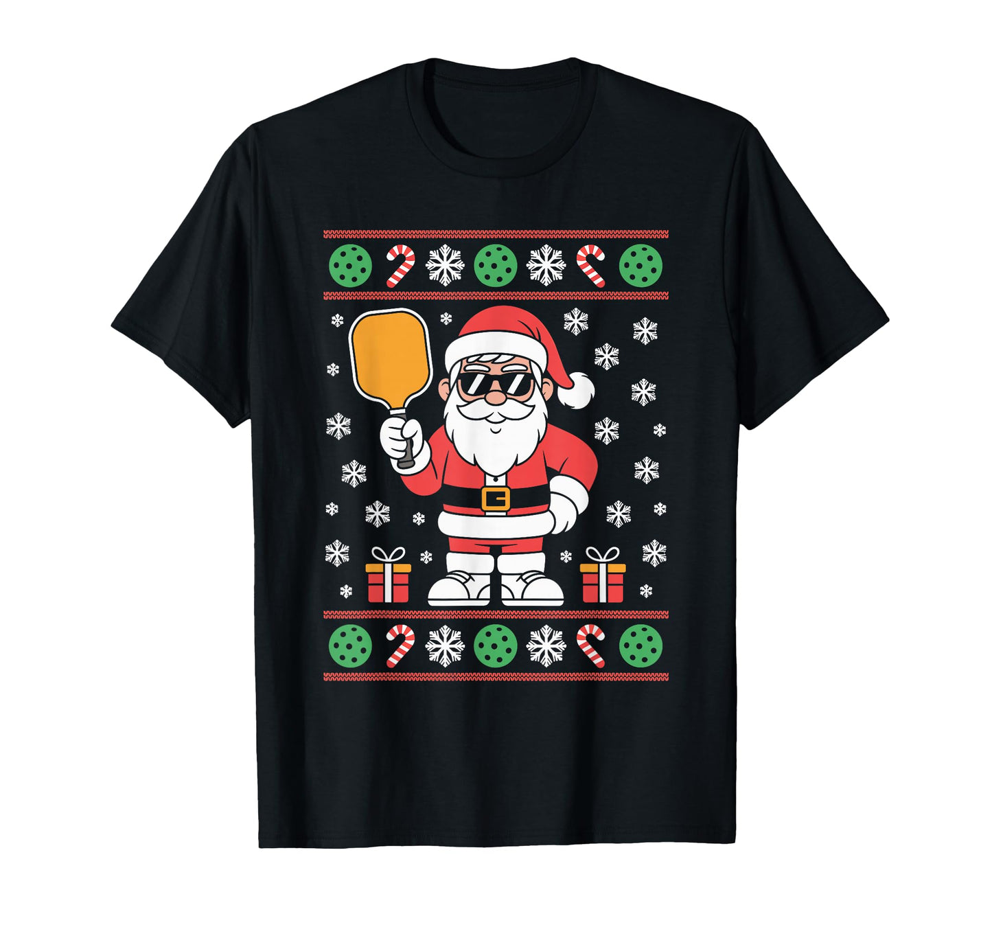 Santa Claus Pickleball Player Ugly Christmas Sweater Paddle T-Shirt