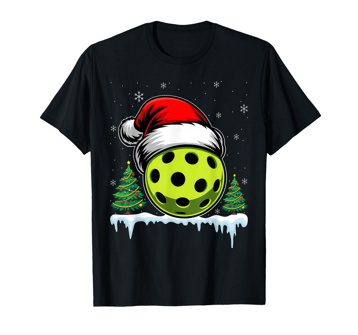 Christmas Pickleball Pickle Ball Santa Hat Funny Sport Xmas T-Shirt