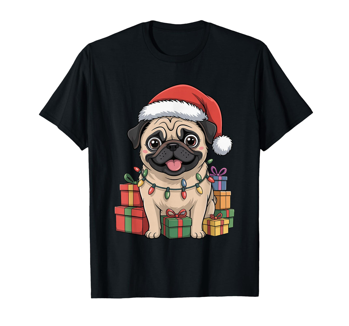 Cute Pug Santa Hat Christmas Xmas Dog Lovers Holiday T-Shirt