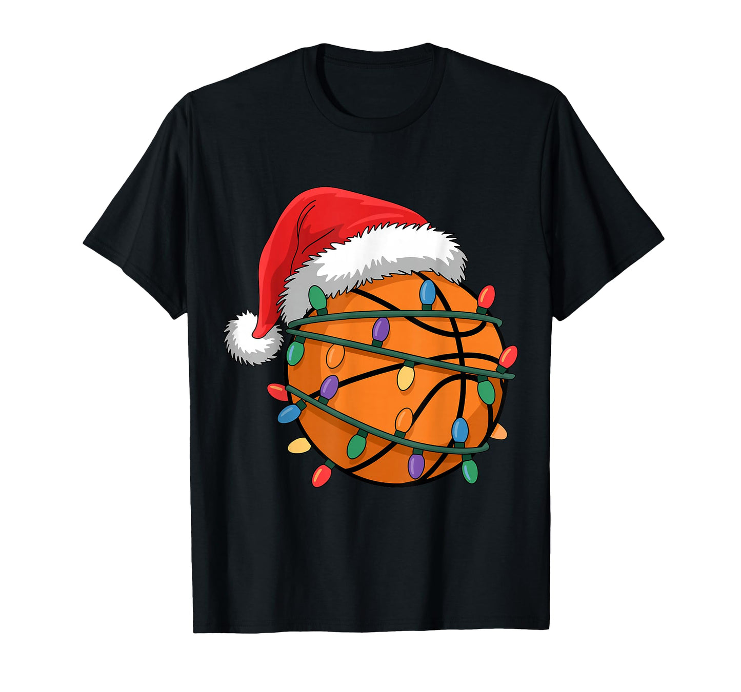 Santa Basketball Ball Xmas Lights Kids Basketball Christmas T-Shirt