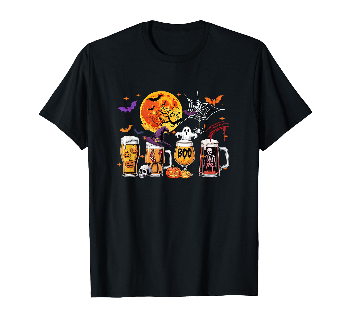 Collection Beer Glasses Halloween Witch Boo Skeleton Drinker T-Shirt