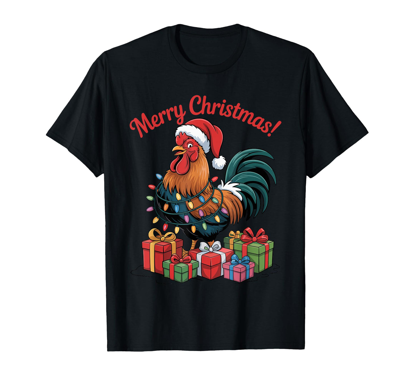 Funny Rooster Santa Hat Animals Lovers Ugly Christmas Pajama T-Shirt