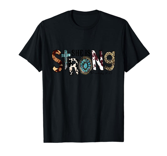 She Is Strong, Proverbs 31 25 Christian Jesus Leopard T-Shirt