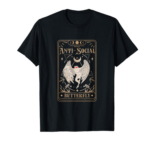 Mothman Tarot Card Antisocial Butterfly Cryptid Red Eyed T-Shirt