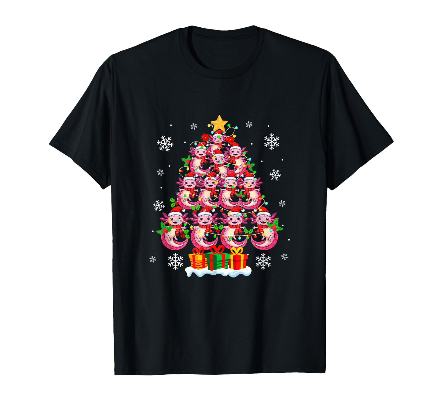 Group Santa Axolotls As Xmas Tree Colorful Lights Lover Kids T-Shirt
