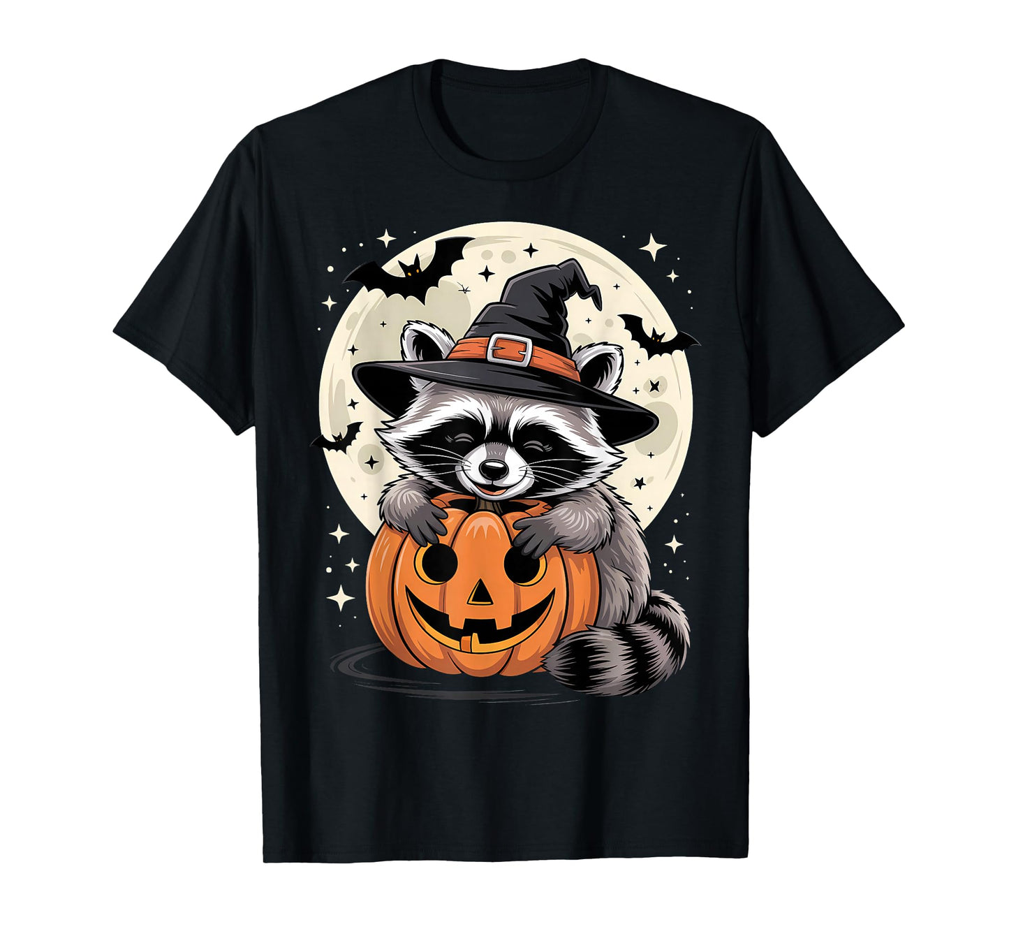 Halloween Raccoon Witch Hat Pumpkin Spooky T-Shirt