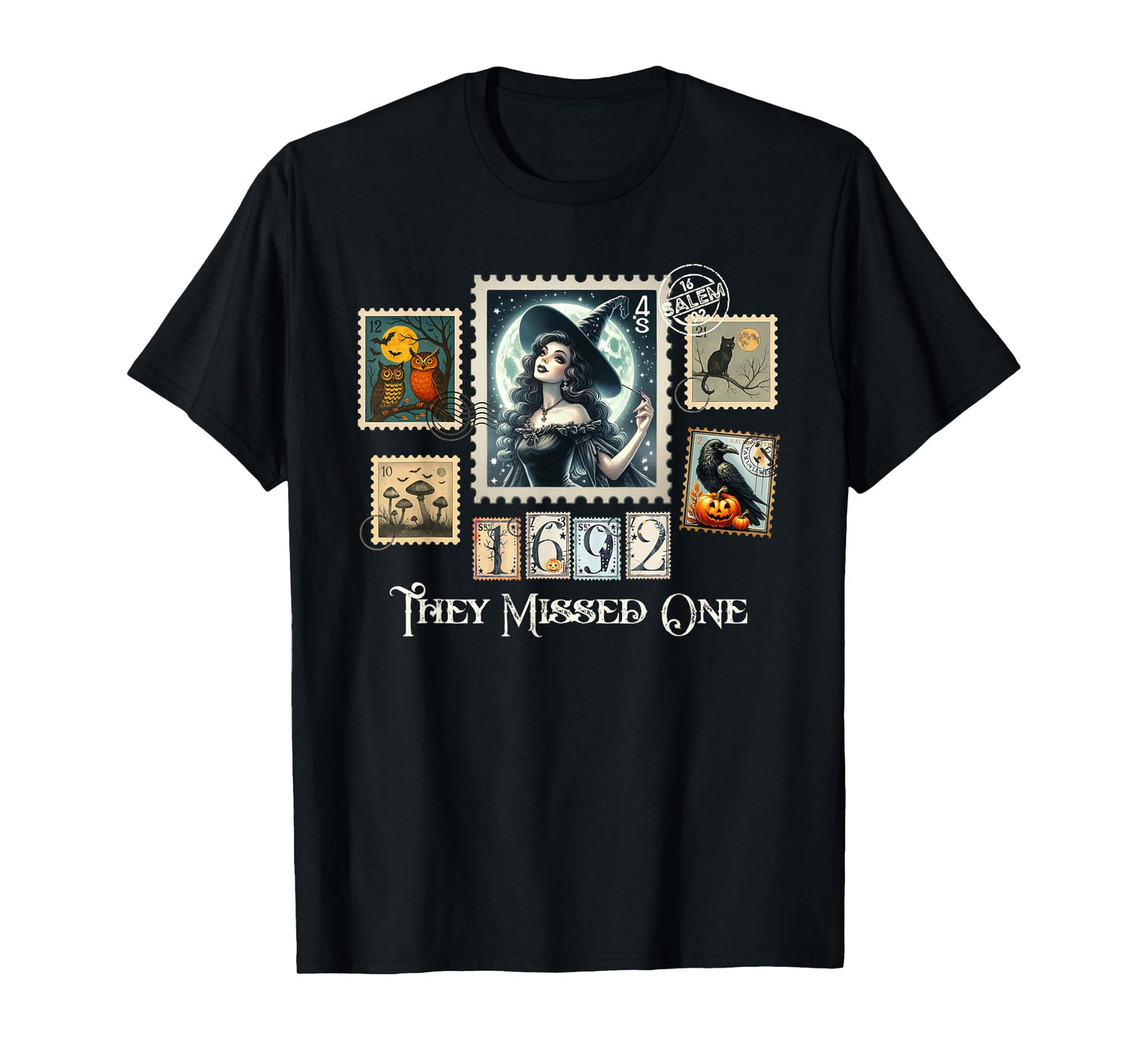 Halloween Postage Stamps Witch Salem They Missed One 1692 T-Shirt
