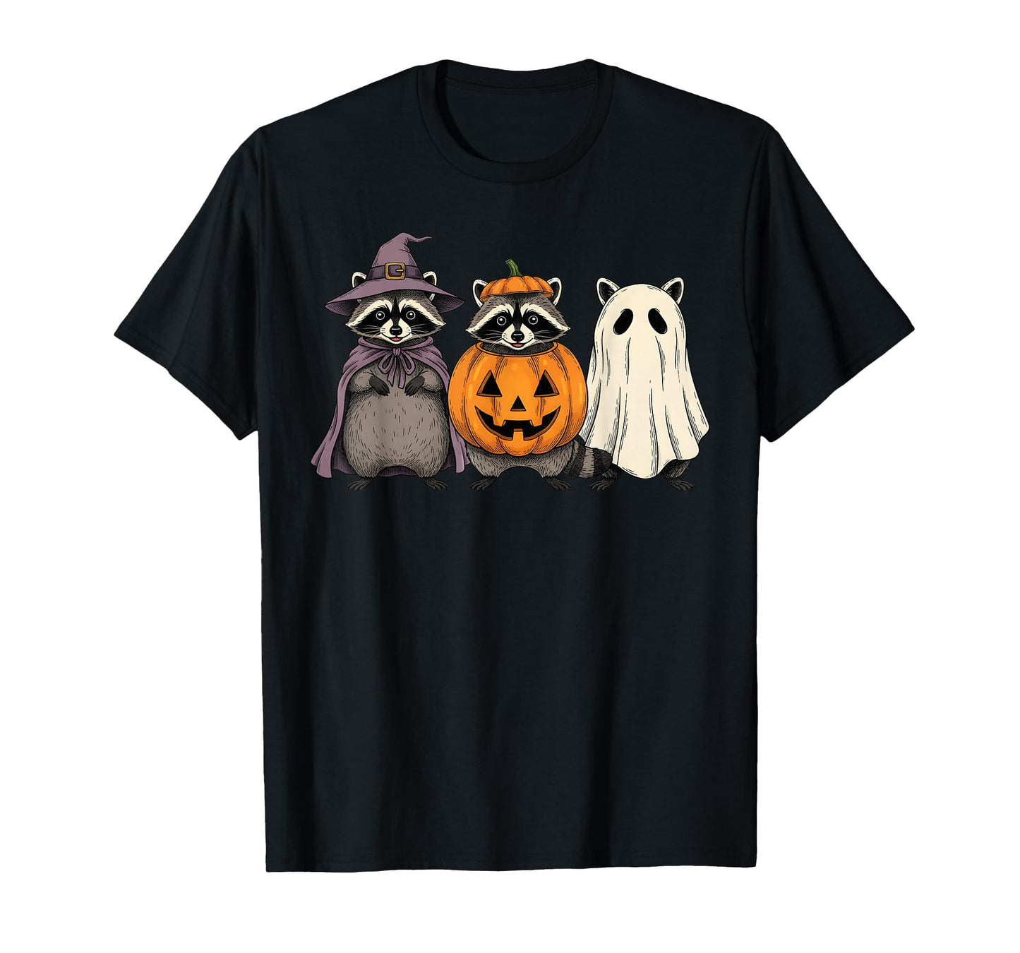 Spooky Ghost Raccoon Lover Pumpkin Halloween T-Shirt