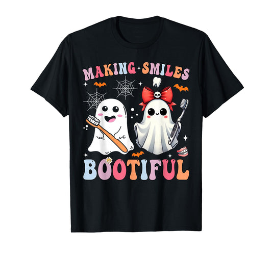 Making Smiles Bootiful Dentist Funny Halloween Ghost Dental T-Shirt