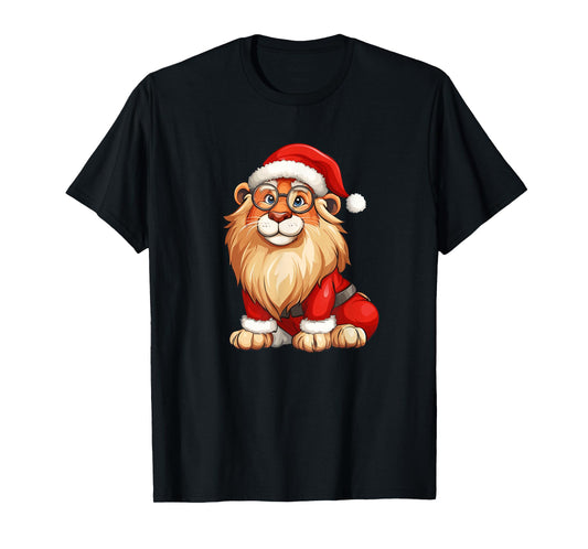 Festive Lion Roaring in a Santa Claus Hat Costume T-Shirt