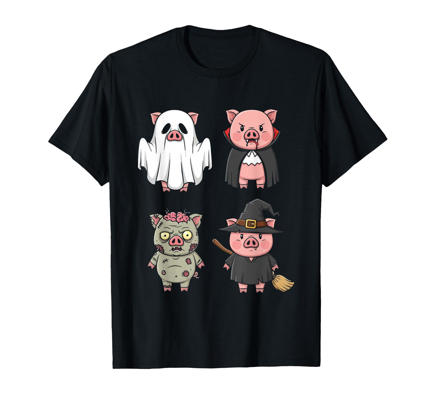 Pig Spooky Witch Boo Zombie Cute Pig Halloween Boys & Girls T-Shirt