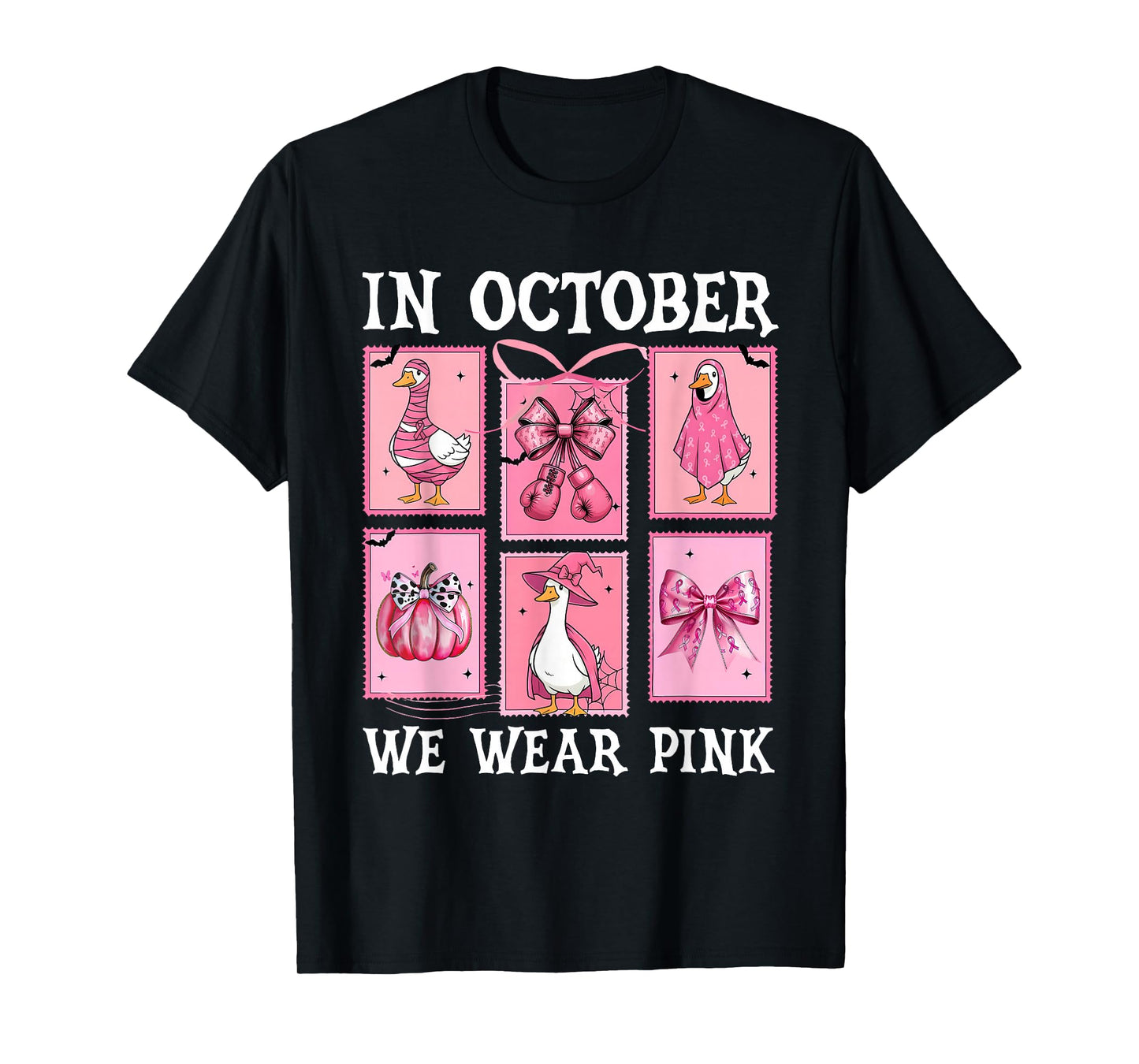 in October We Wear Pink Goose Bow Breast Cancer Awareness T-Shirt