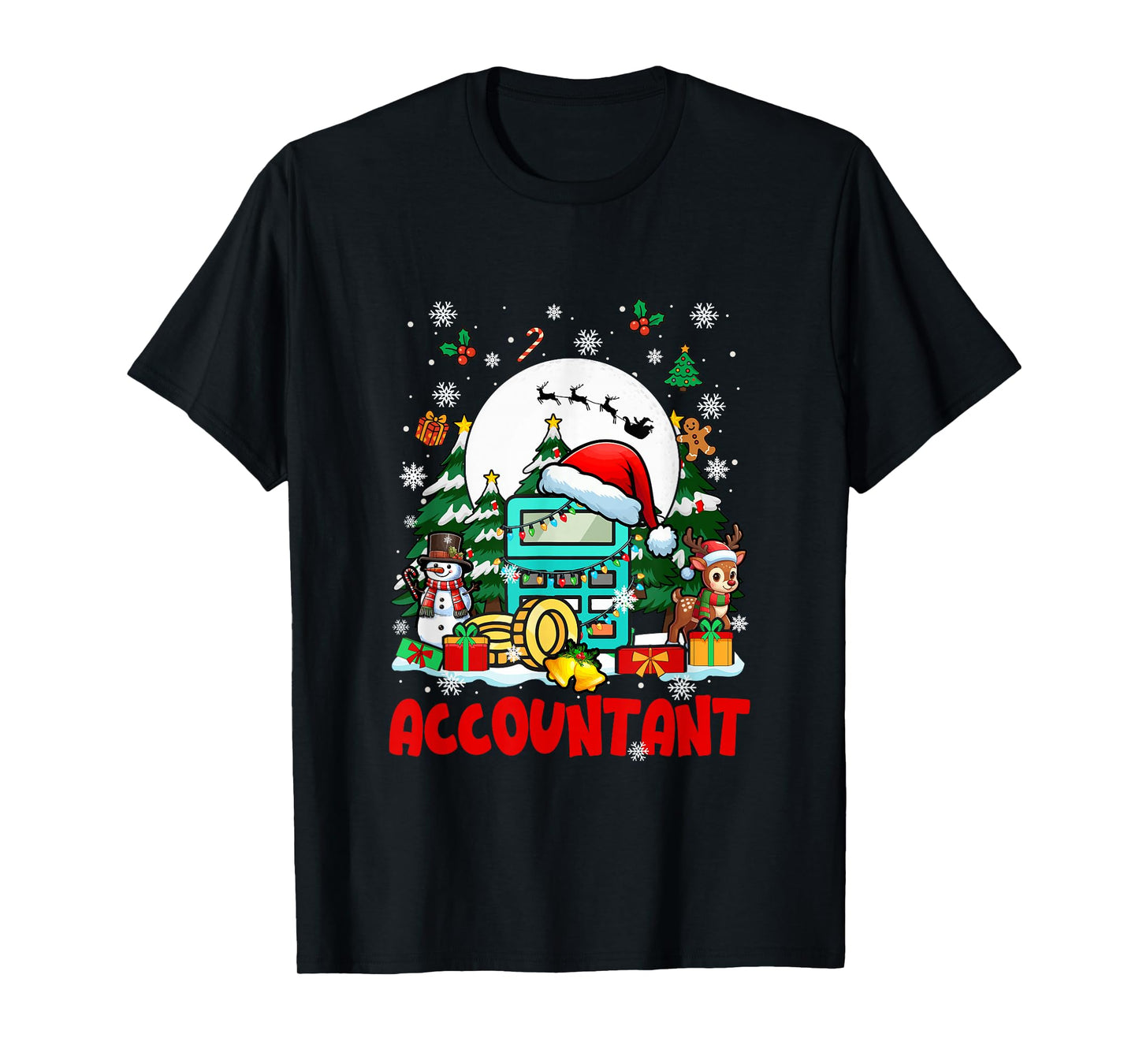 Accountant Job Tools Santa Snowmen Reindeer Christmas Trees T-Shirt