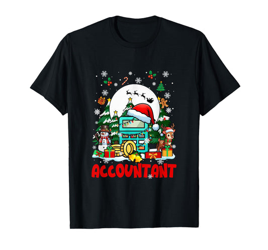 Accountant Job Tools Santa Snowmen Reindeer Christmas Trees T-Shirt