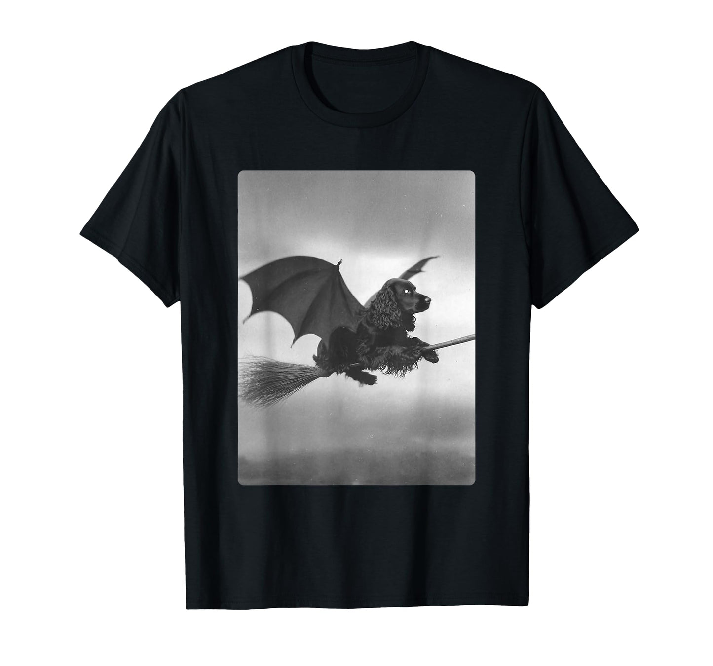 Cocker Spaniel Witch Broom Bat Wings Spooky Halloween Dog T-Shirt