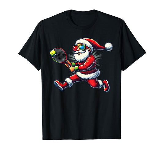 Santa Claus Playing Tennis Game Tennis Racket Christmas T-Shirt