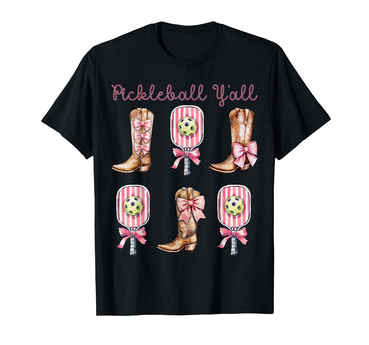 Pickleball Y'all Western Boots and Paddle Funny Pickleball T-Shirt