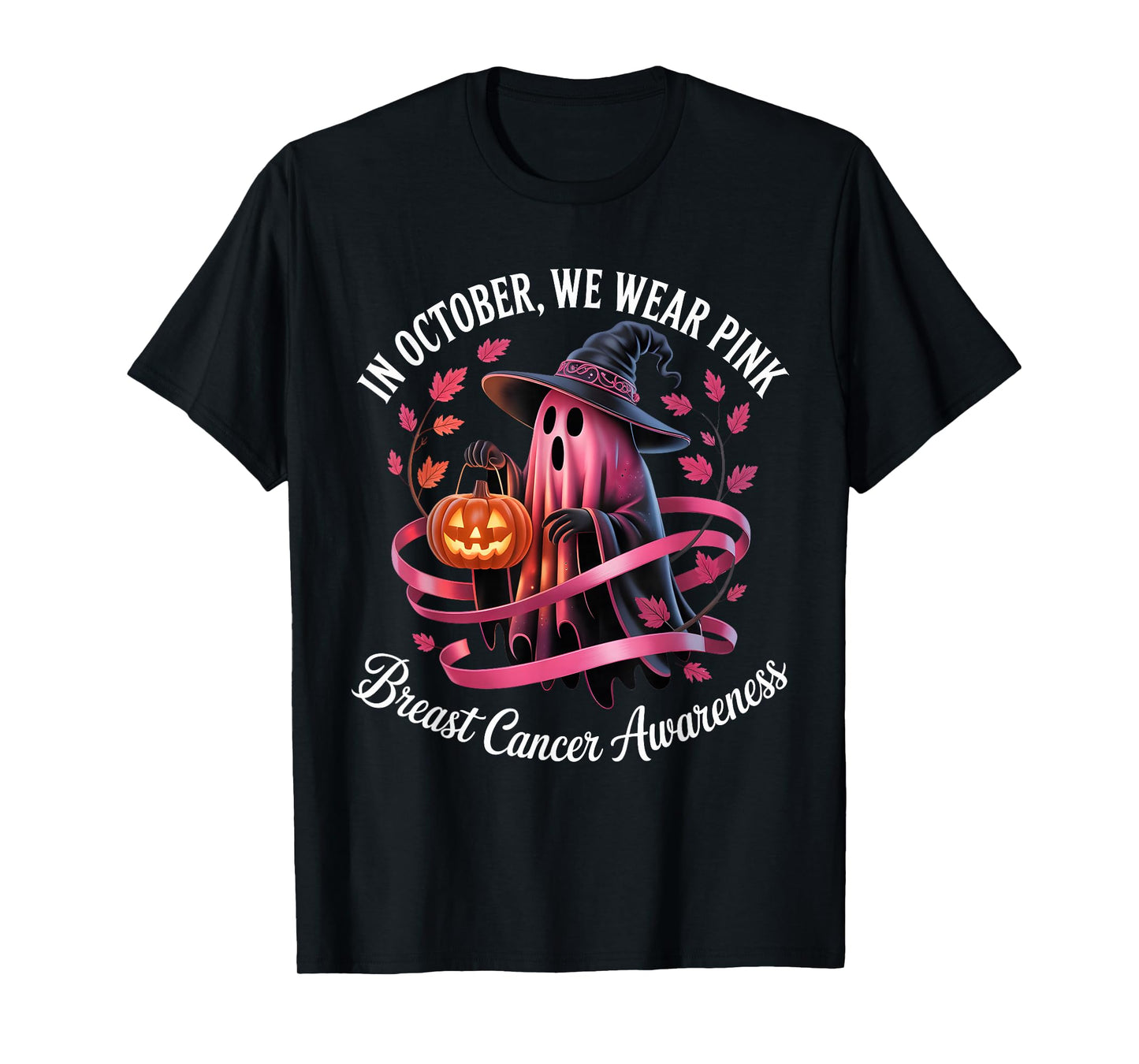 October Pink Ghost Witch Breast Cancer Awareness T-Shirt