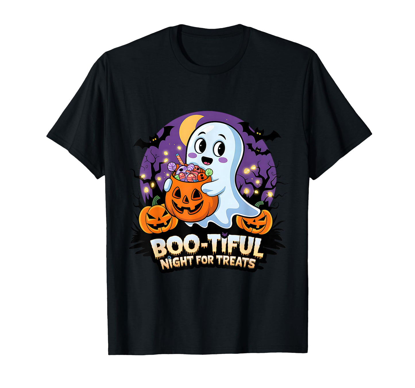 Cute Funny Ghost Halloween Design Boo-Tiful Night for Treats T-Shirt