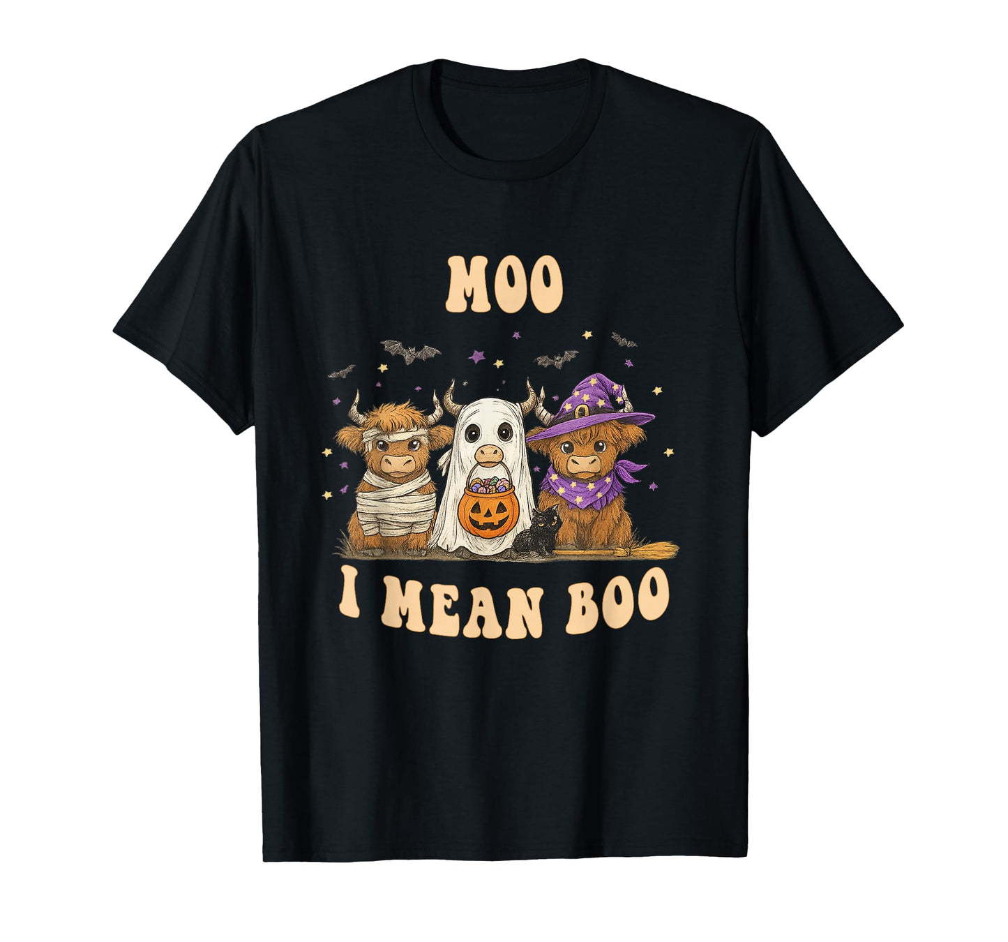 Moo I Mean Boo Ghost Highland Cow Halloween T-Shirt