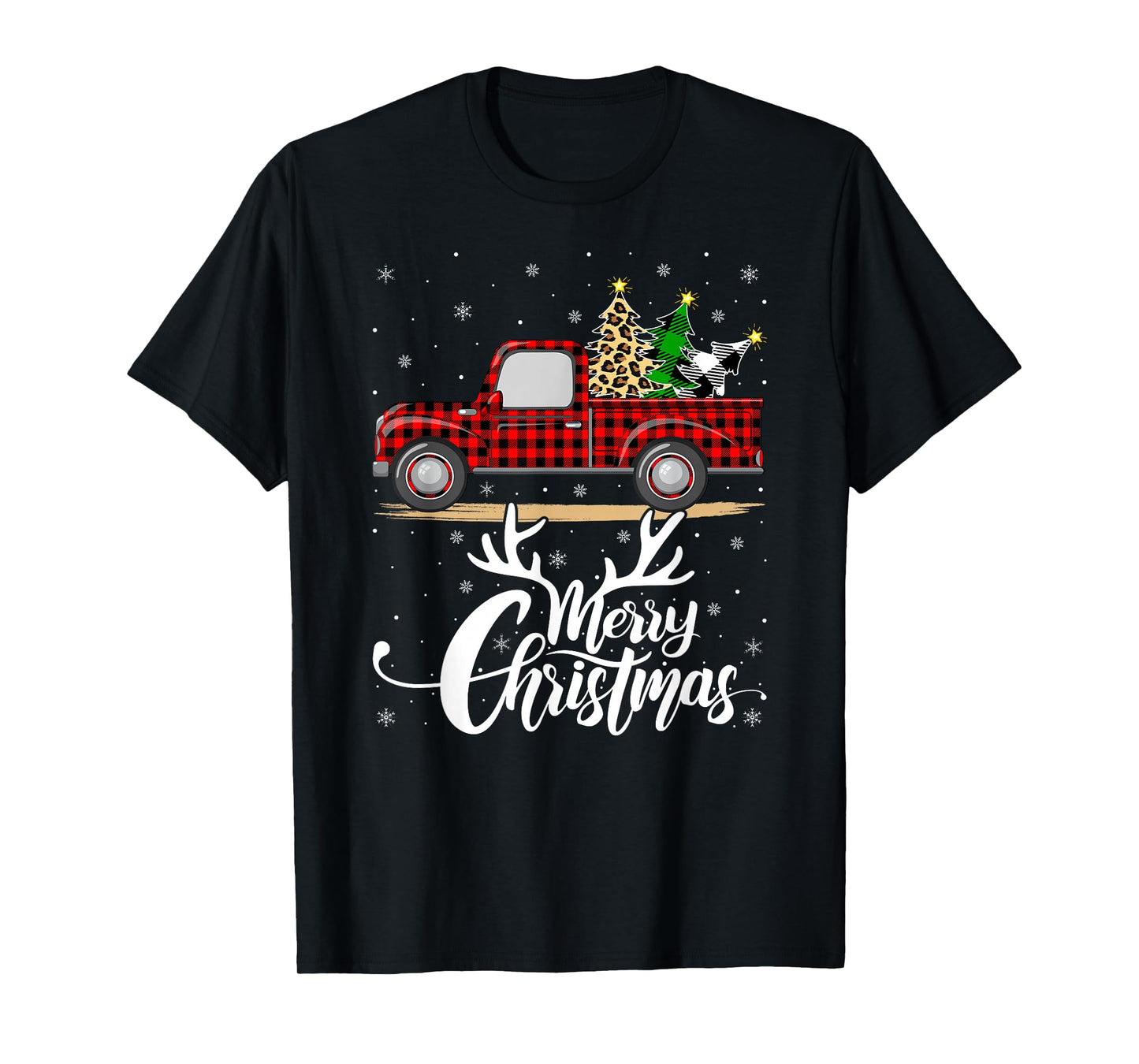 Merry Christmas Tree Buffalo Plaid Truck Family Group Xmas T-Shirt