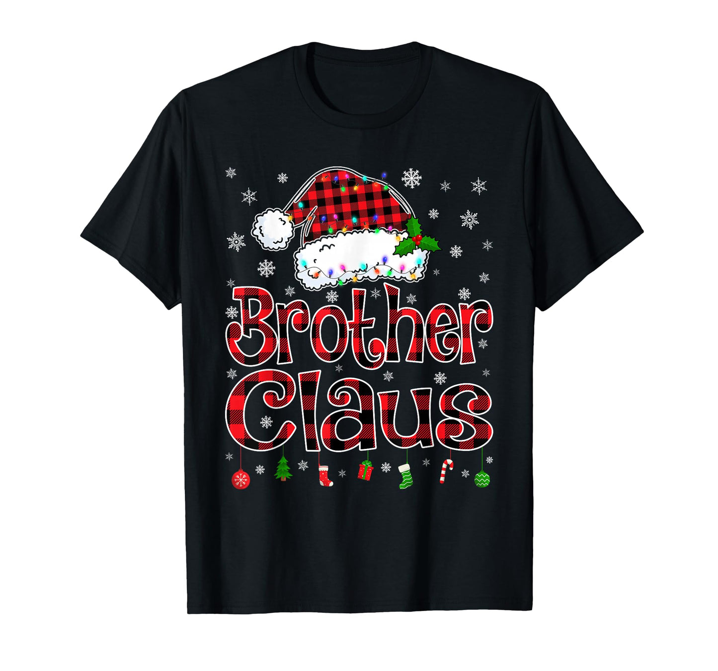 Brother Claus Christmas Lights Xmas Pajama Matching Family T-Shirt