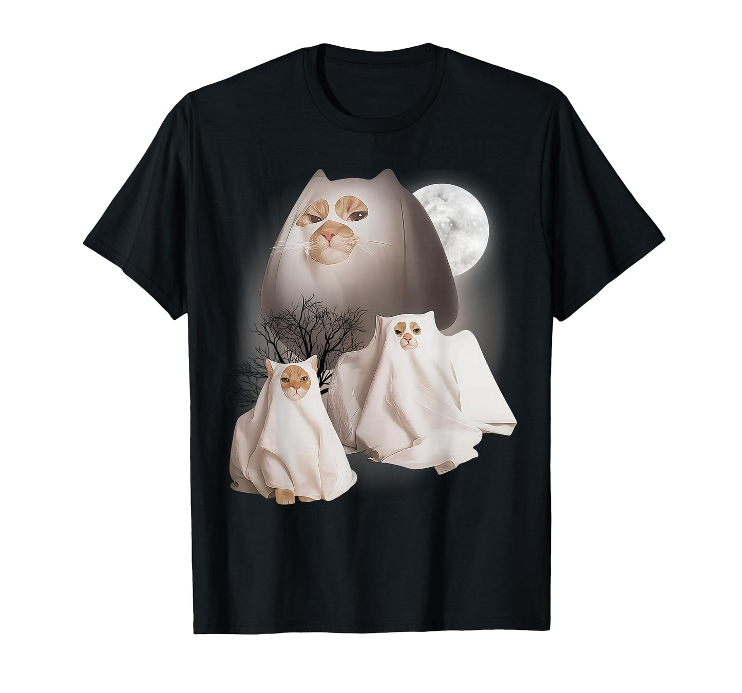 Ghost Cat Meme Funny Halloween Men Women Kids T-Shirt