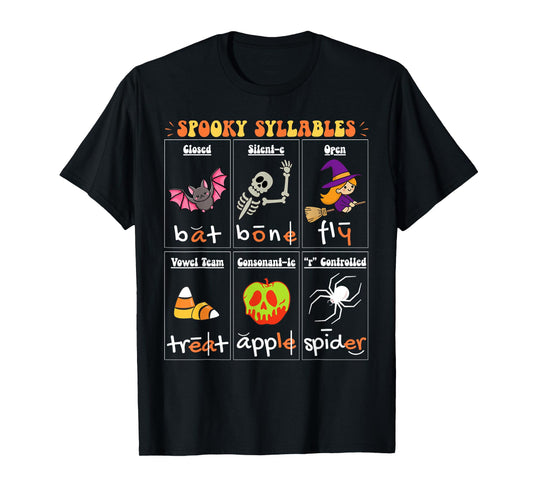 Halloween Reading Spooky Syllables Teacher Vintage T-Shirt