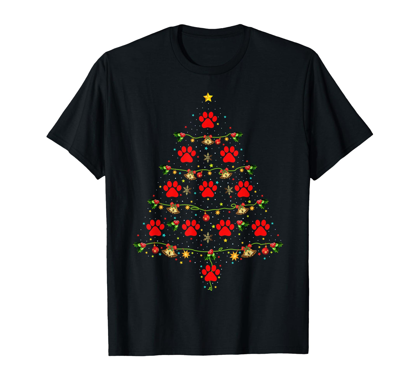 Dog Paw Christmas Tree Lights Puppy Dog Lover Xmas Pajamas T-Shirt