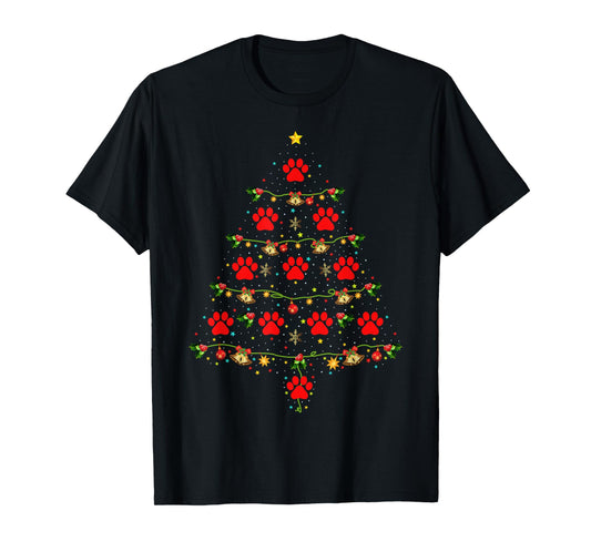 Dog Paw Christmas Tree Lights Puppy Dog Lover Xmas Pajamas T-Shirt