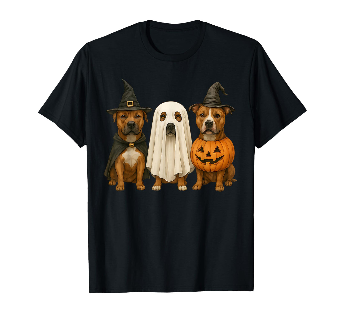 American Staffordshire Terrier Halloween Witch Ghost Pumpkin T-Shirt