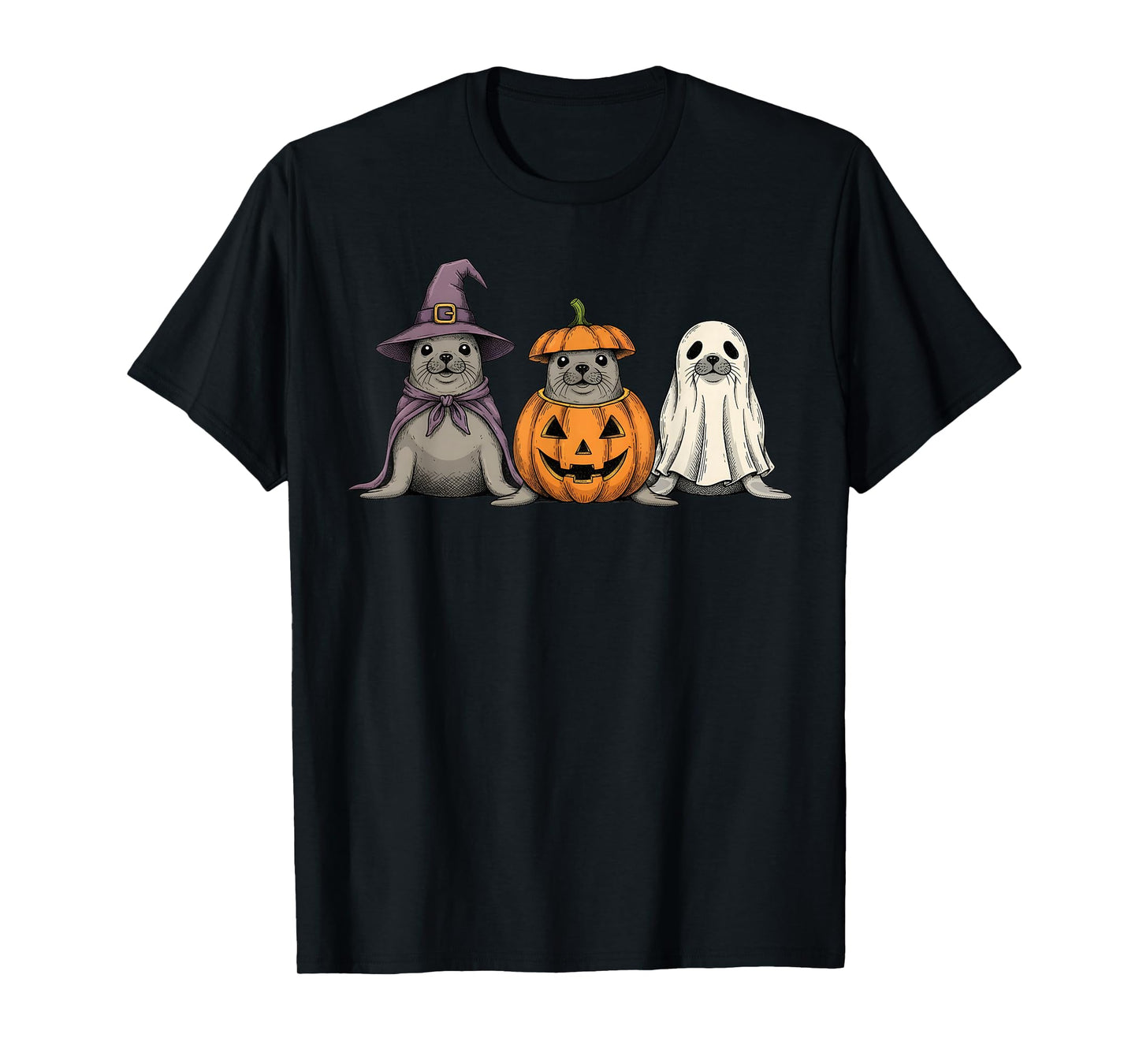 Spooky Ghost Seal Lover Pumpkin Halloween T-Shirt