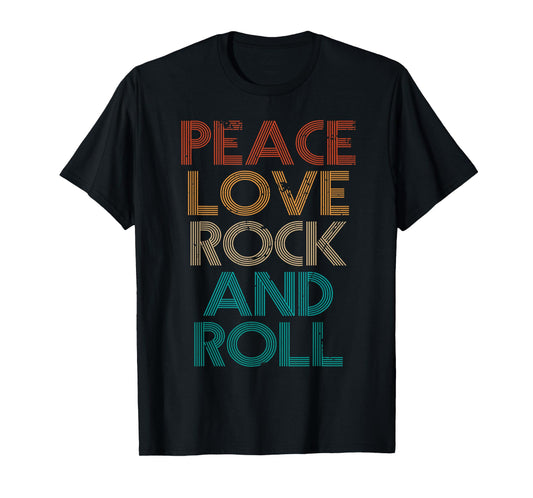 Peace Love Rock N Roll Tee Vintage Band Rock Concert Lovers T-Shirt
