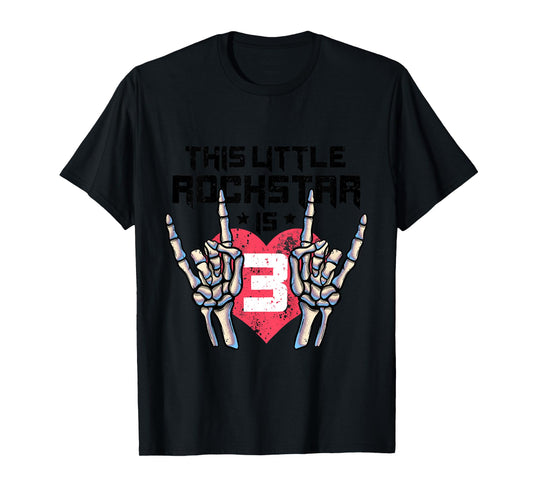 Kids Little Rockstar is 3 Rock&Roll Birthday Retro Rock And Roll T-Shirt