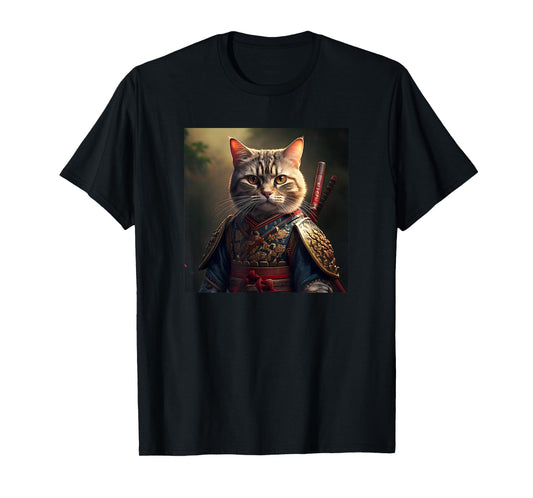 Kawaii Samurai Cat Portrait - Elegant Japanese Art Anime Cat Men Women T-Shirt