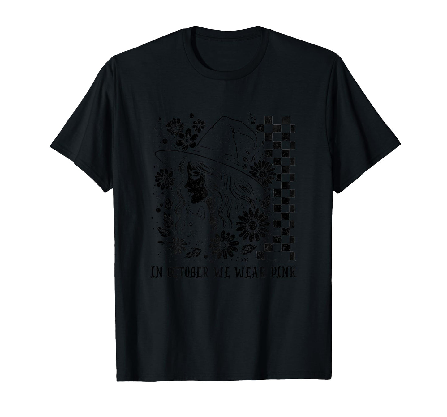 in October We Wear Pink, Breast Cancer Awareness Witch Retro T-Shirt