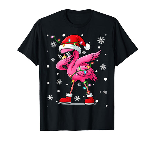Flamingo Dabbing Christmas Squad Tee Santa Claus Xmas Gifts T-Shirt