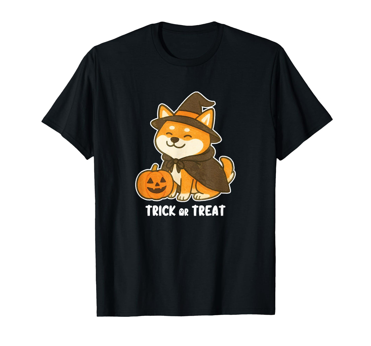 Shiba Inu Witch with Jack o Lantern Halloween Pumpkin Cute T-Shirt