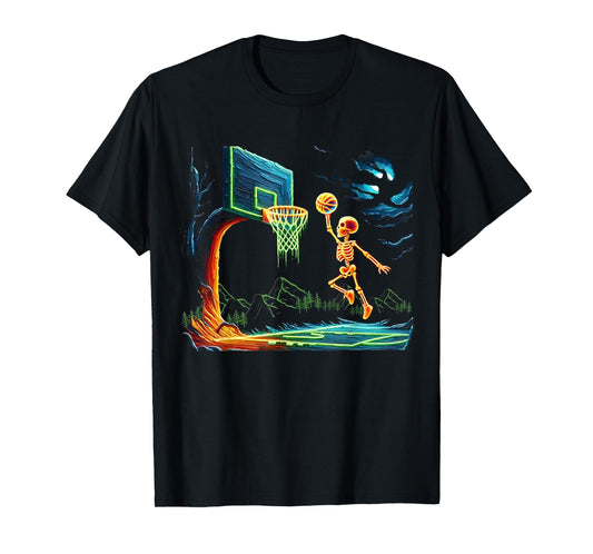 Skeleton Slam Dunk Hoop Basketball Halloween Men Boys Fans T-Shirt
