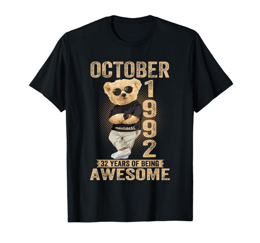 October 32th Birthday Men Women 1992 Awesome Teddy Bear T-Shirt