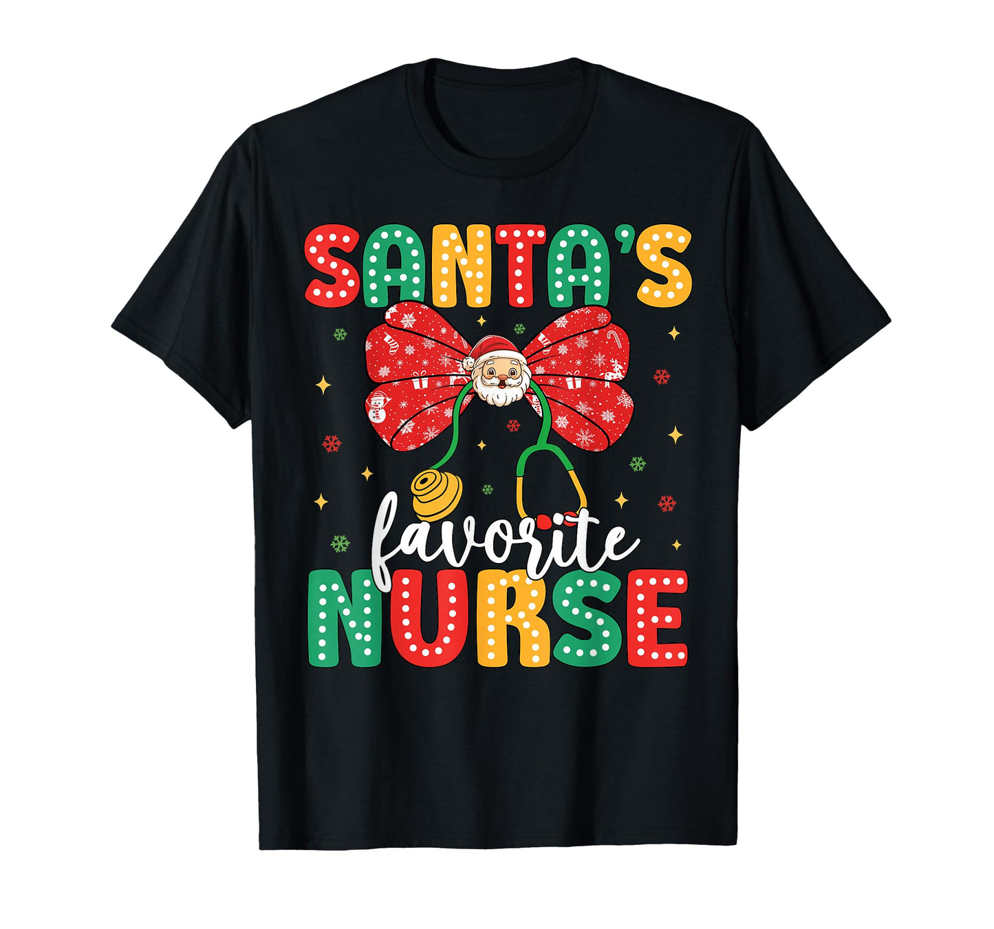 Santa's Favorite Nurse Cute Christmas Coquette Bow Women T-Shirt