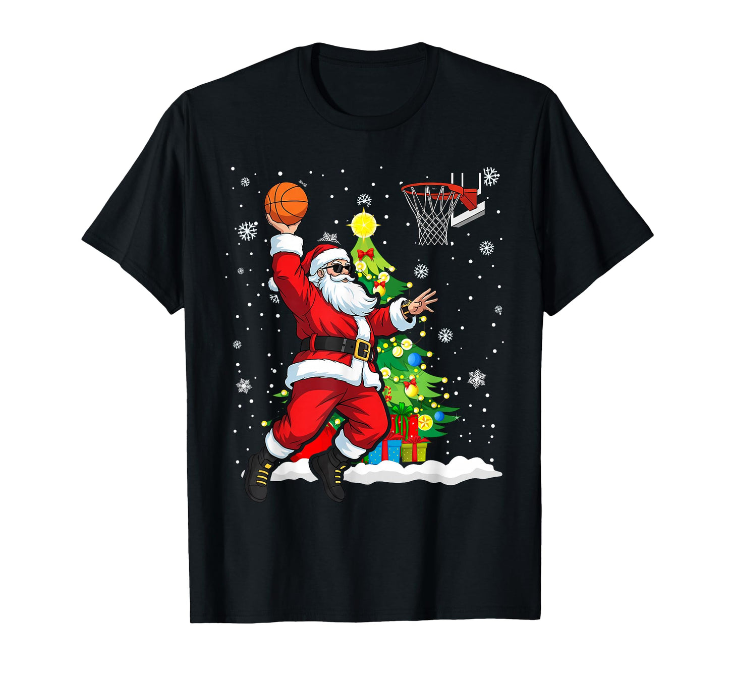 Basketball Christmas Men Boys Santa Claus T-Shirt
