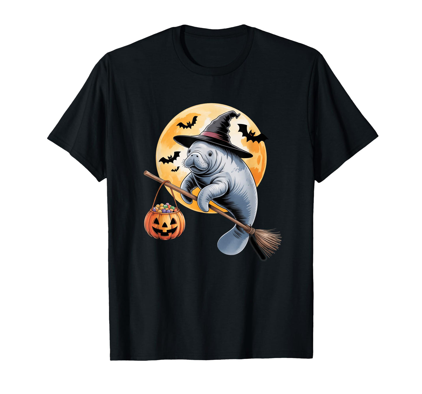 Manatee Witch Hat Pumpkin Halloween Costume Men Women Kids T-Shirt
