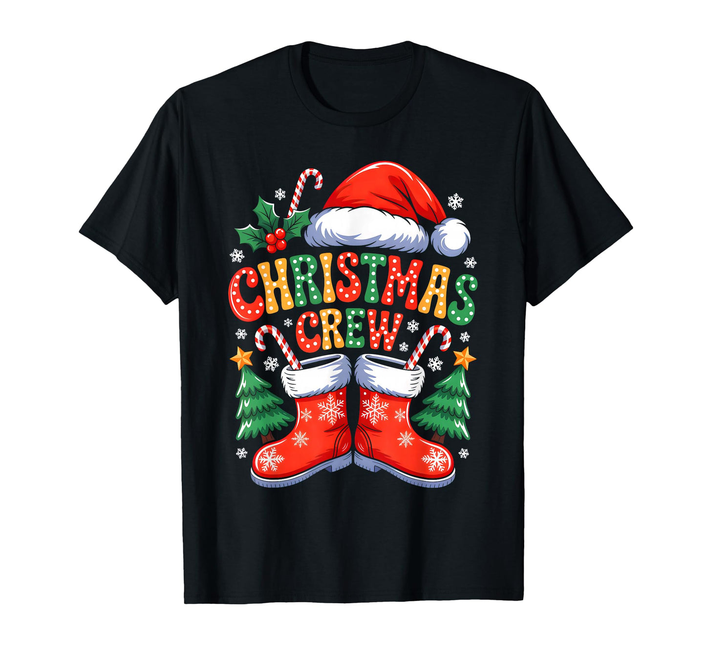 Funny Christmas Crew Xmas Squad Santa Family Pajamas Groovy T-Shirt