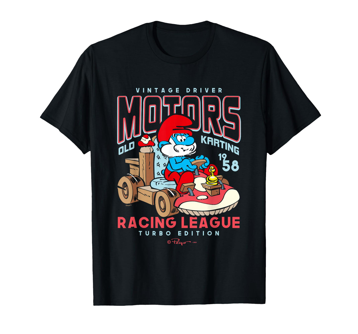 The Smurfs Vintage Driver Motors Old Karting Papa Smurf Logo T-Shirt
