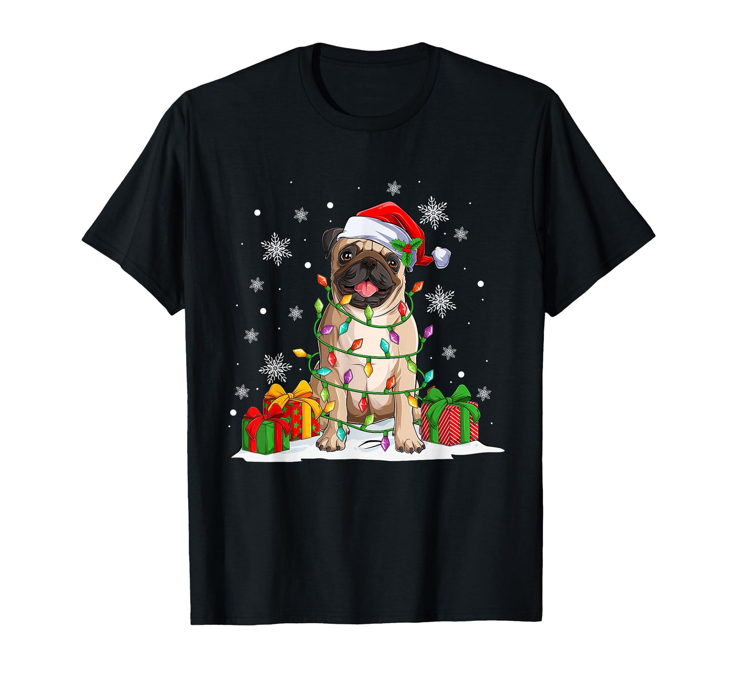 Bulldog Dog Christmas Tree Lights Matching Family Pajamas T-Shirt