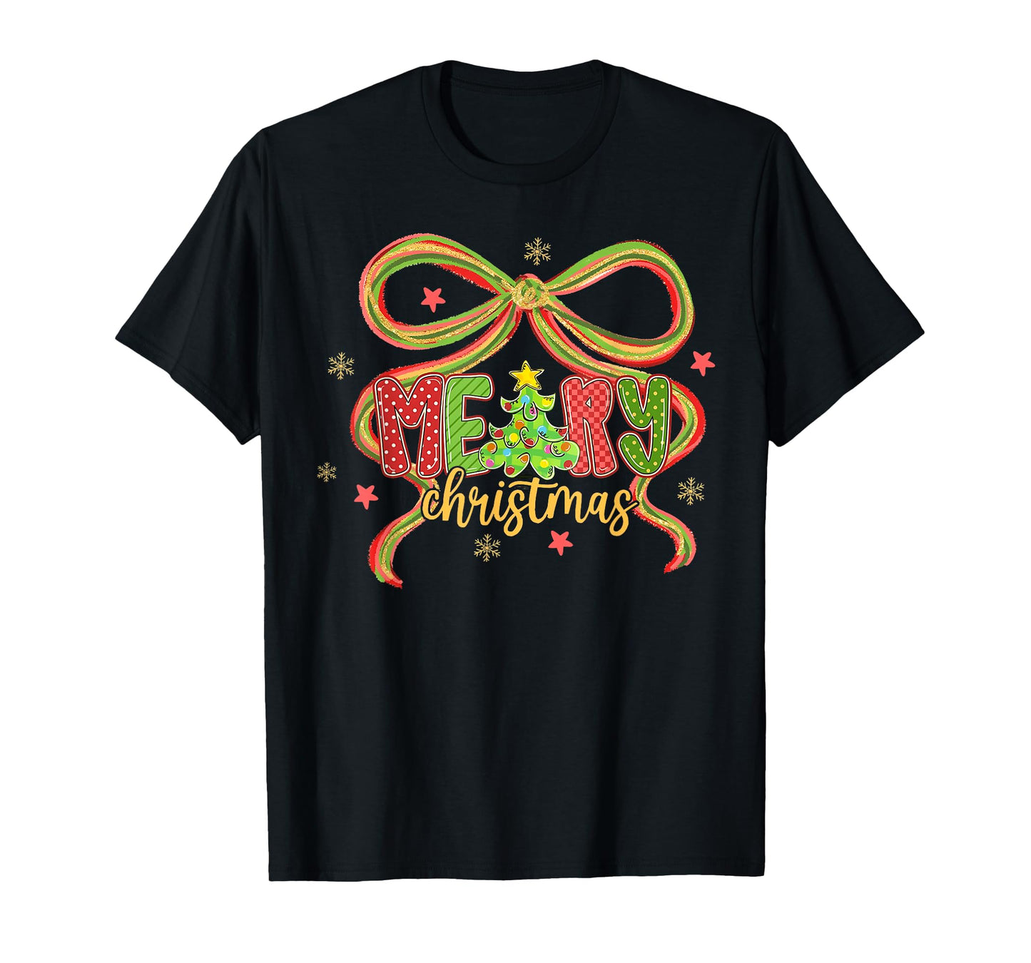 Merry Christmas Tree Coquette Bow Women Xmas Pajamas T-Shirt