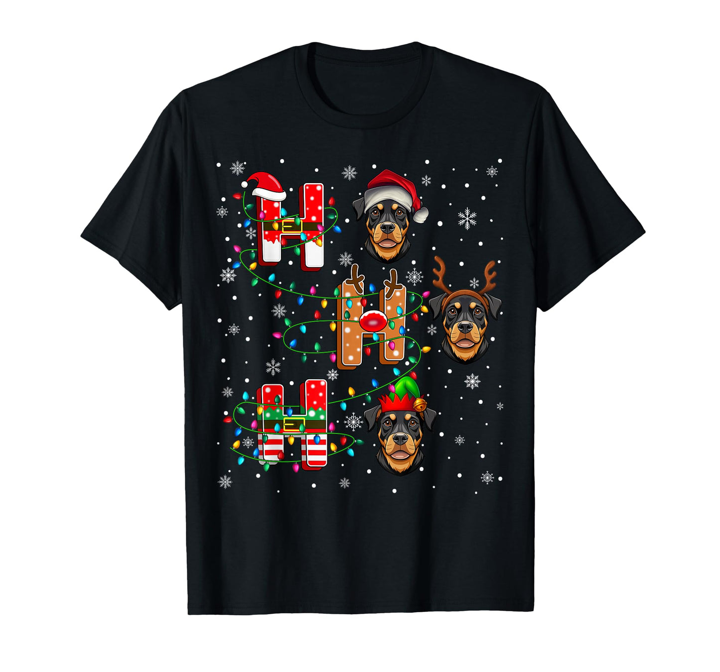 Ho Ho Ho Santa Reindeer Hat Elf Matching Rottweiler Dog Xmas T-Shirt